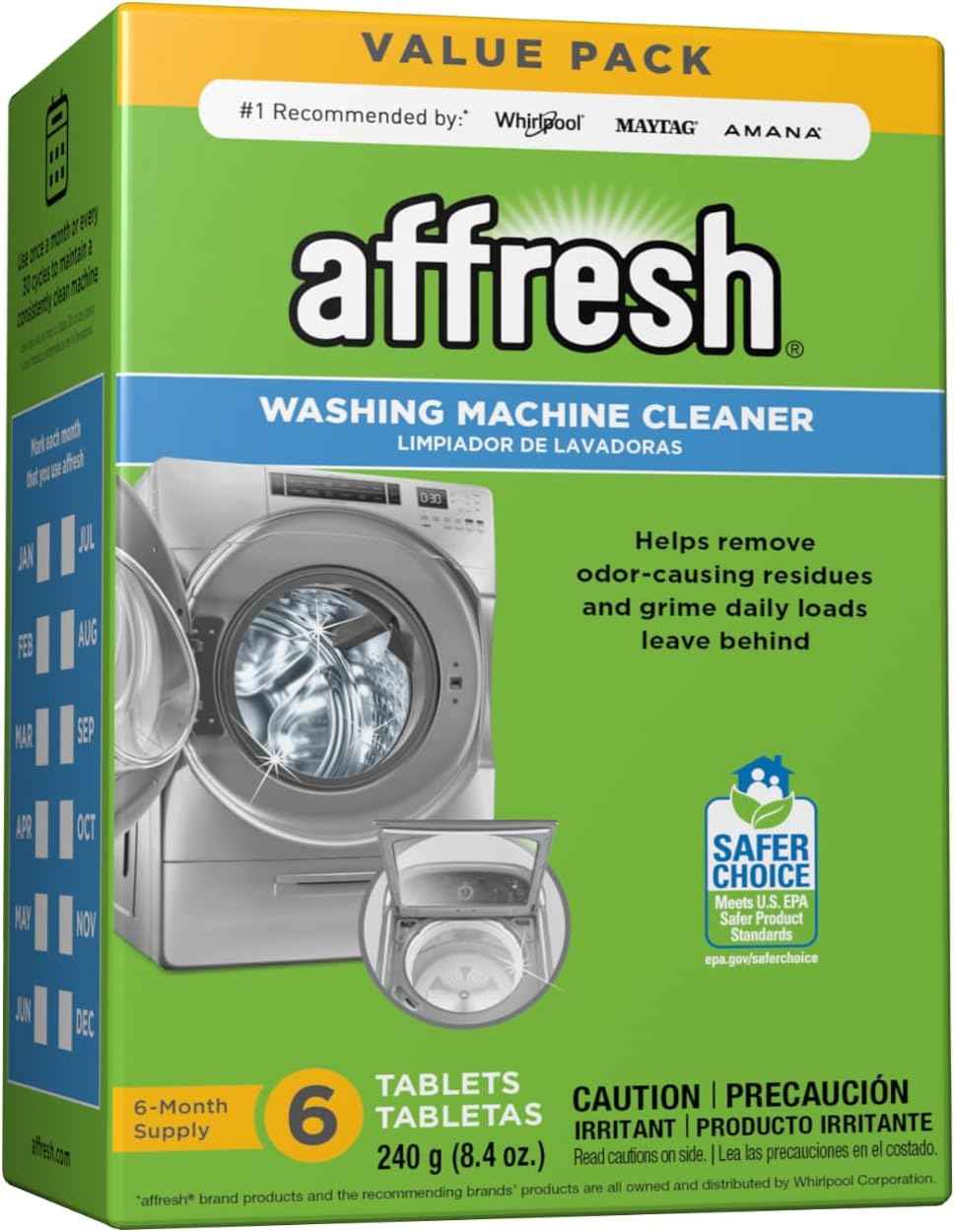 Affresh Washing Machine Cleaner, 6 Time Release Tablets, 6 Month Supply, EPA Safer Choice Certified