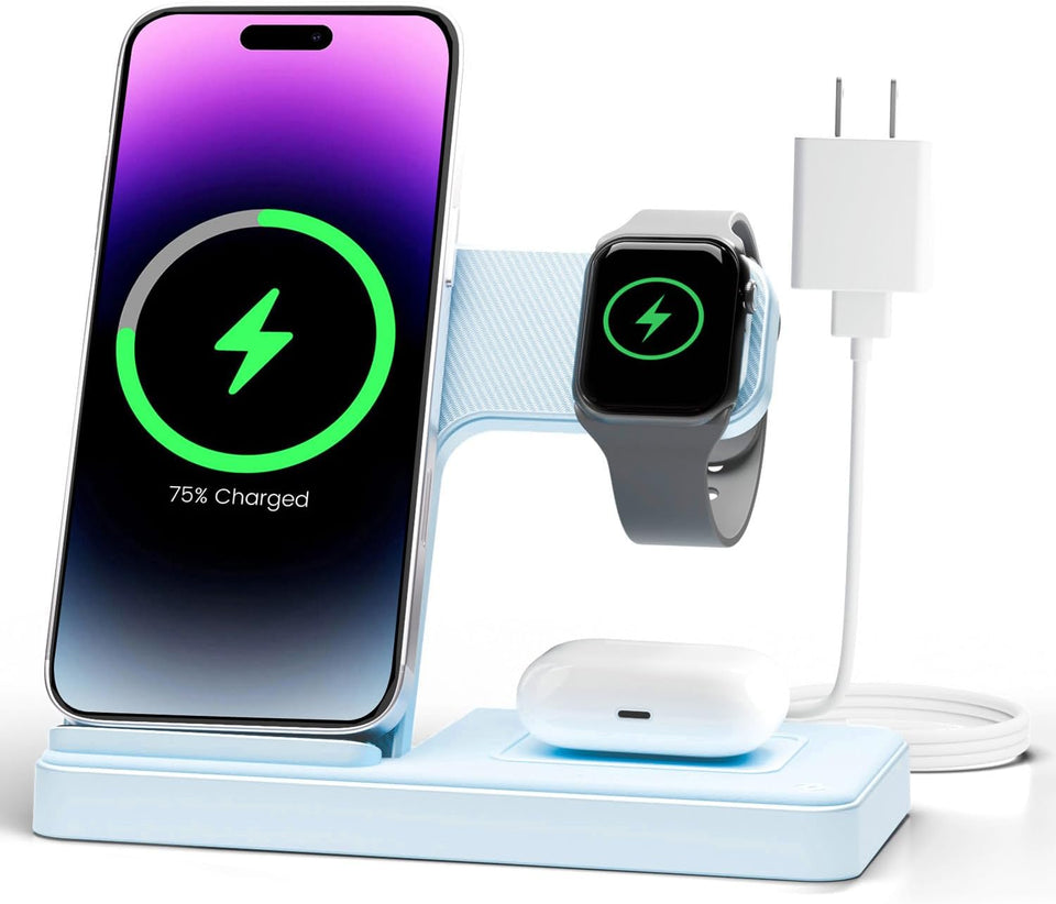 Wireless Charger iPhone Charging Station: 3 in 1 Charger Stand Multiple Devices for Apple - iPhone 16e 16 15 14 Pro Max 13 12 11 - Watch 10 9 8 7 6 5 4 3 2 SE and Ultra Series - Airpods 4 3 2 Pro - PureLivingMart