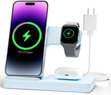 Wireless Charger iPhone Charging Station: 3 in 1 Charger Stand Multiple Devices for Apple - iPhone 16e 16 15 14 Pro Max 13 12 11 - Watch 10 9 8 7 6 5 4 3 2 SE and Ultra Series - Airpods 4 3 2 Pro - PureLivingMart