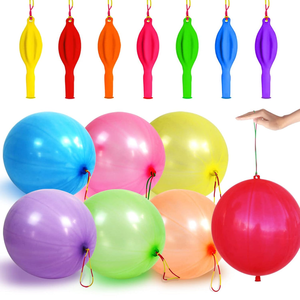 LEEZZIZZ 30Pcs PLnch Balloons, Thickened Neon PLnching Balloon Heavy Duty Party Favors for Kids with Rubber Band Handle, Bouncy Balls for Birthday Weddings Goodie Bag Stuffer Supply