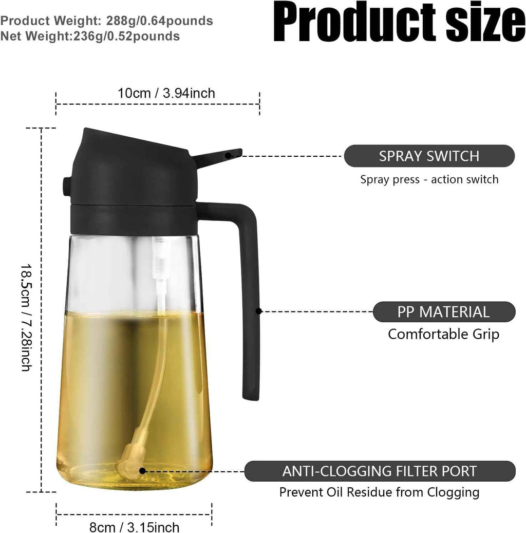 2 in 1 Glass Oil Sprayer Dispenser Olive Cooking Air Fryer Salad Kitchen Gadgets