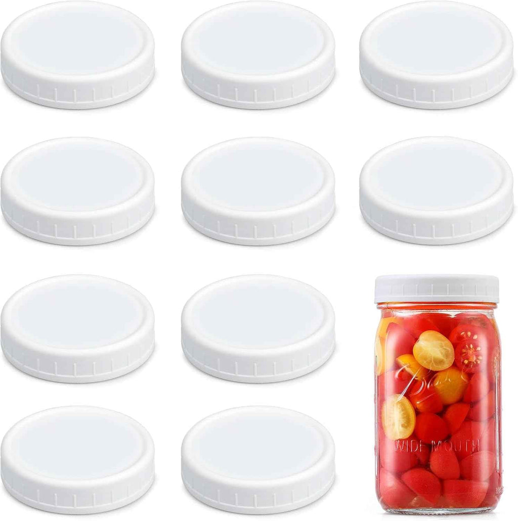 AOZITA [10 Pack] WIDE Mouth Mason Jar Lids for Ball, Kerr and More - White Plastic Storage Caps for Mason/Canning Jars - Leak-Proof, Dishwasher Safe & Food Grade
