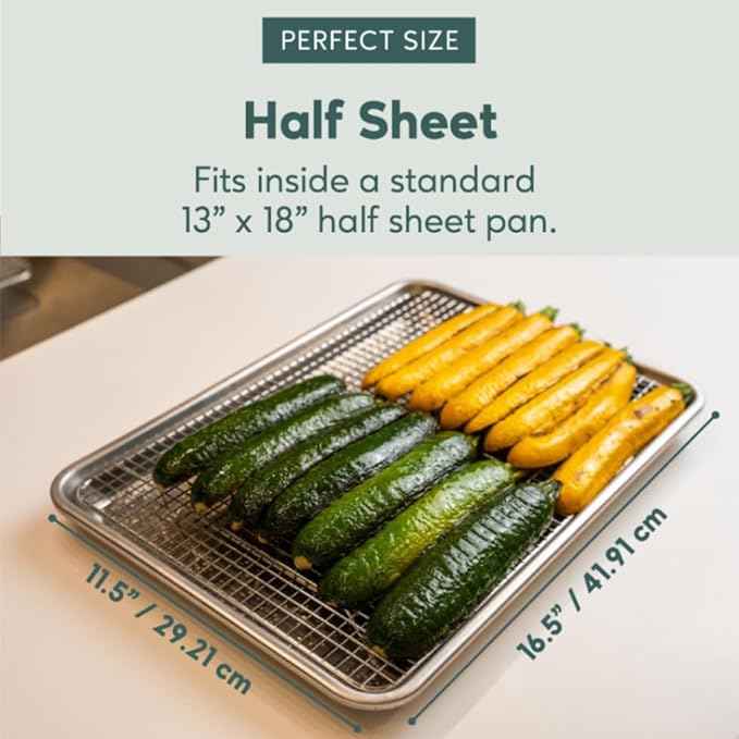 Ultra Cuisine Oven-Safe, Dishwasher-Safe 100% Stainless Steel Cooling and Baking Rack Set Heavy Duty Tight-Wire - 11.5 x 16.5-inch - Set of 2 - Half Sheet Pan Cooling Racks