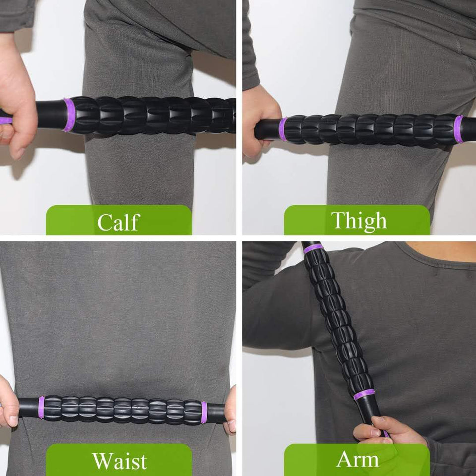 Muscle Roller Massage Roller Stick- Deep Tissue Fascia Blaster for Myofascial Pain Relief, Lymphatic Drainage & Body Sculpting, Handheld Physical Therapy & Recovery Tool (PLrple Black-18 inch)