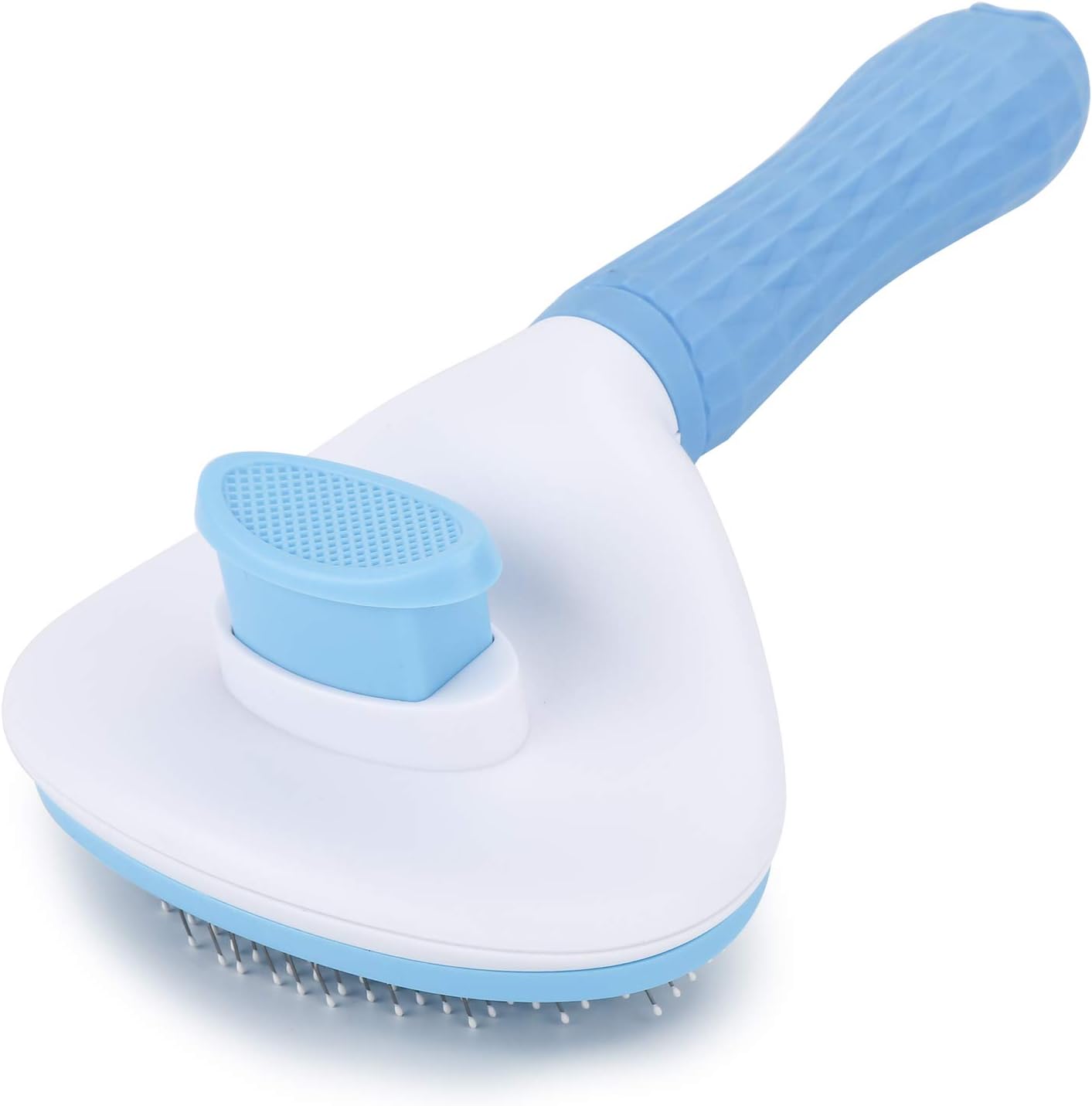 Depets self-cleaning slicker brush for dogs, cats, and bunnies with long or short hair - blue and white