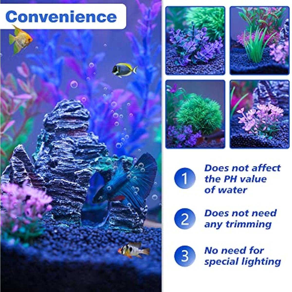 Ameliade Aquarium Artificial Plastic Plants Decorations and Rock Cave Decor Set Goldfish Betta Fish Tank Accessories Small Large Fish Bowl Ornaments