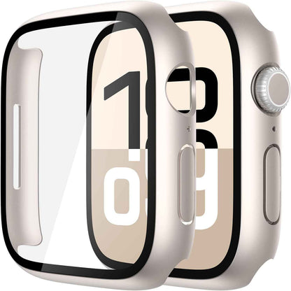 Misxi 2 Pack Tempered Glass Case Compatible for Apple Watch Series 11 (2025) Series 10 46mm, Screen Protector Cover for iWatch, Black