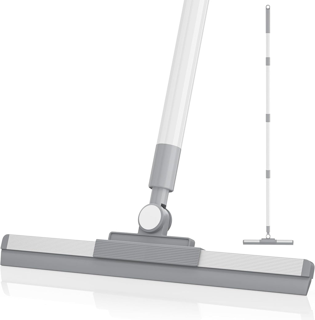 180° Rotating Floor Squeegee with 52'' Long Handle for Floor, Window, and Bathroom Cleaning (White)