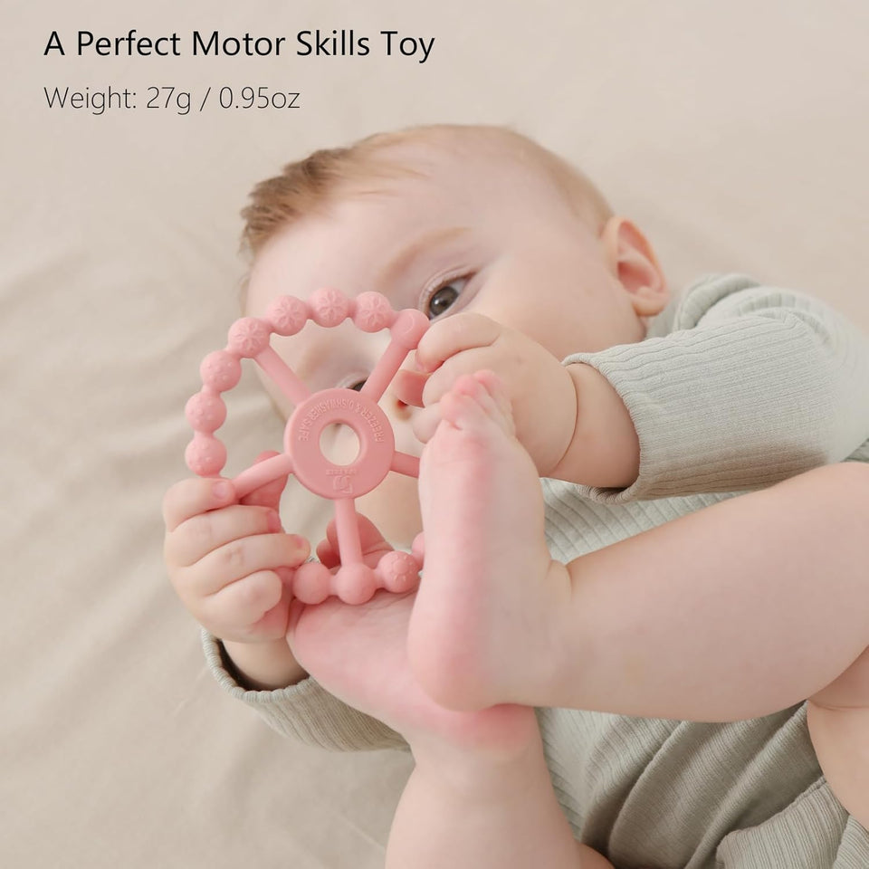 Silicone Baby Teething Ring Set – 3-Pack Multitextured Sensory Teethers for Infants and Toddlers, Easy-Grip Soft Silicone in Purple, Pink, and White