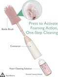 Silicone Baby Bottle Brush Set with Push-Press Foam Dispenser – Portable 3-Piece Cleaning Kit for Breast Pumps, Nipples, and Straws in Pink