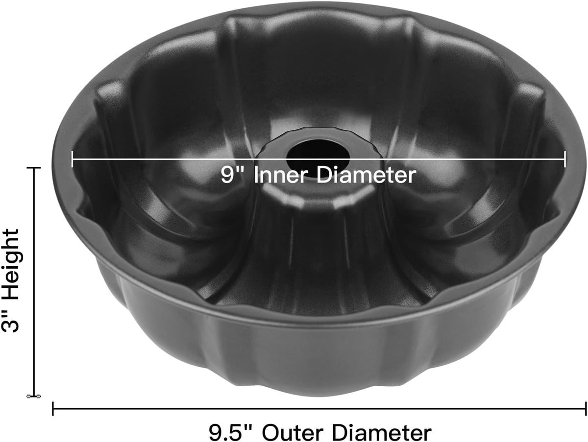 9.5" Non-stick Cake Pan, Heavy Duty Carbon Steel Fluted Tube Round Baking Pan,Buntz Pound Cake Pan Mold,Tube Bakeware,Baking Mold for Jello,Gelatin,Chocoflan,Flan