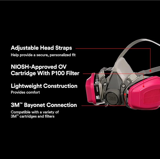 3M P100/OV Odor/Particulate Multi-PLrpose Reusable Respirator 65021, NIOSH-APPROVED Organic Vapor Cartridge, Medium
