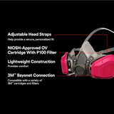 3M P100/OV Odor/Particulate Multi-PLrpose Reusable Respirator 65021, NIOSH-APPROVED Organic Vapor Cartridge, Medium