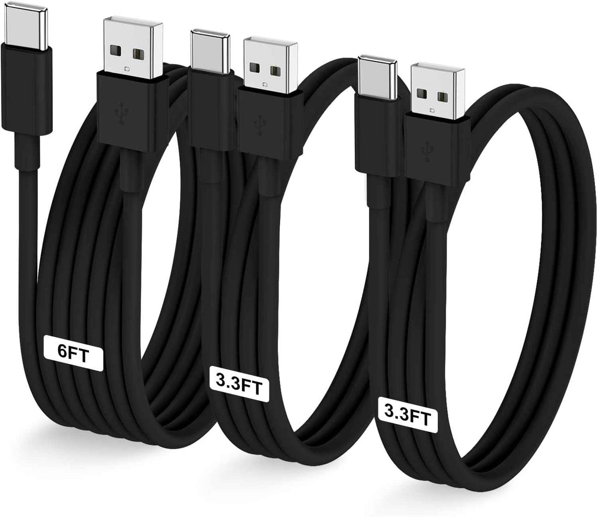 Car Carplay Cable for iPhone 17 16 15 Pro Plus Pro Max Air，3-Pack [3.3FT+3.3FT+6FT] USB A to USB C Cable for iPhone 17 16 15，for iPad Pro/Air/Mini，for Galaxy S25 S24，for MacBook Pro/Air and More