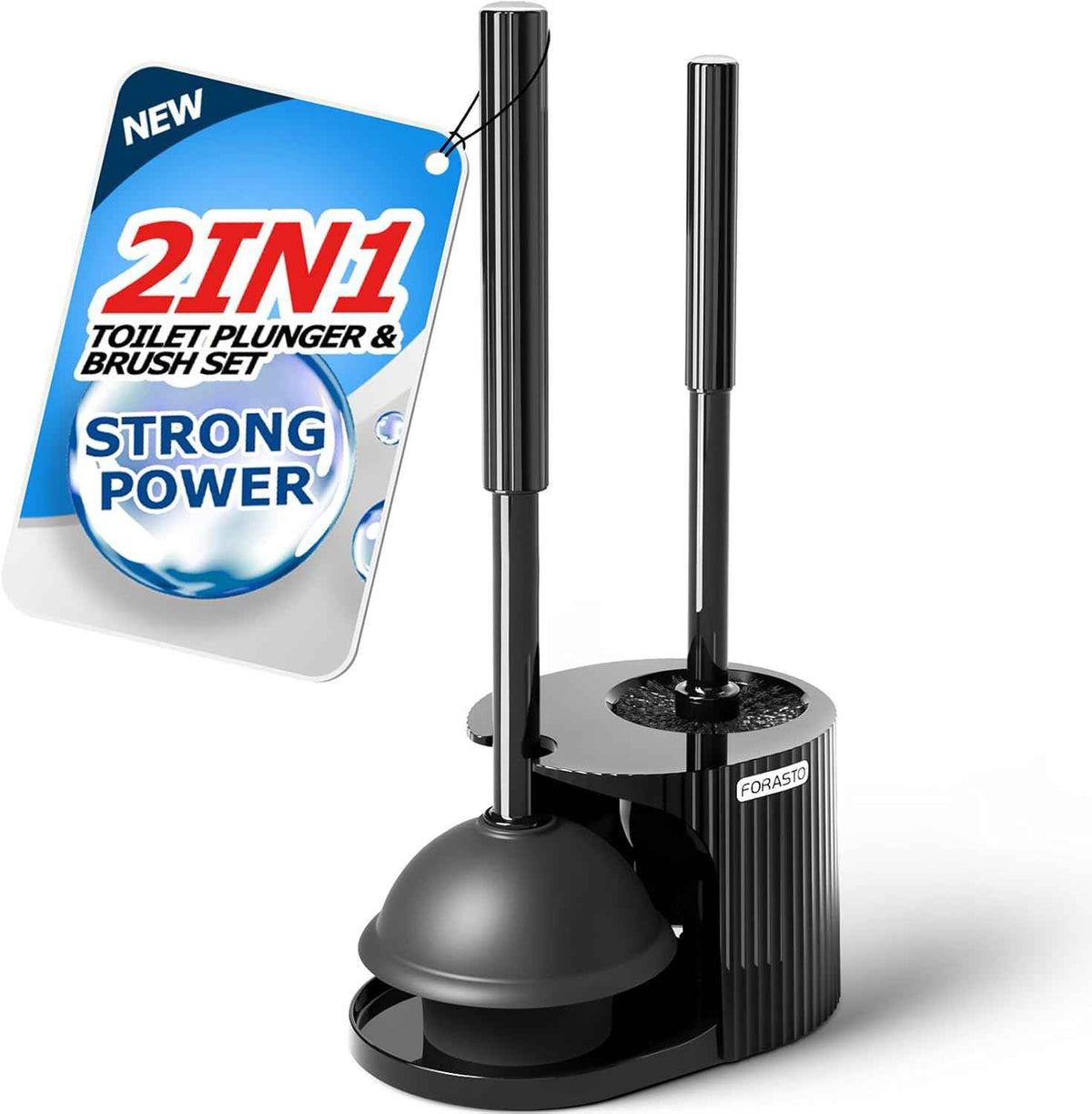 2-in-1 Toilet Plunger and Brush Set with Extended Handle for Bathroom Cleaning