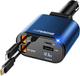 ‹ېUpgraded‹ÛÔ SUPERONE Retractable Car Charger 4 in 1, Fast Car Phone Charger with Cord 2.6ft, USB C and Apple Car Adapter, Compatible with iPhone 17 16 15/15 Pro Max/14/13/12/11, Galaxy, Pixel - PureLivingMart