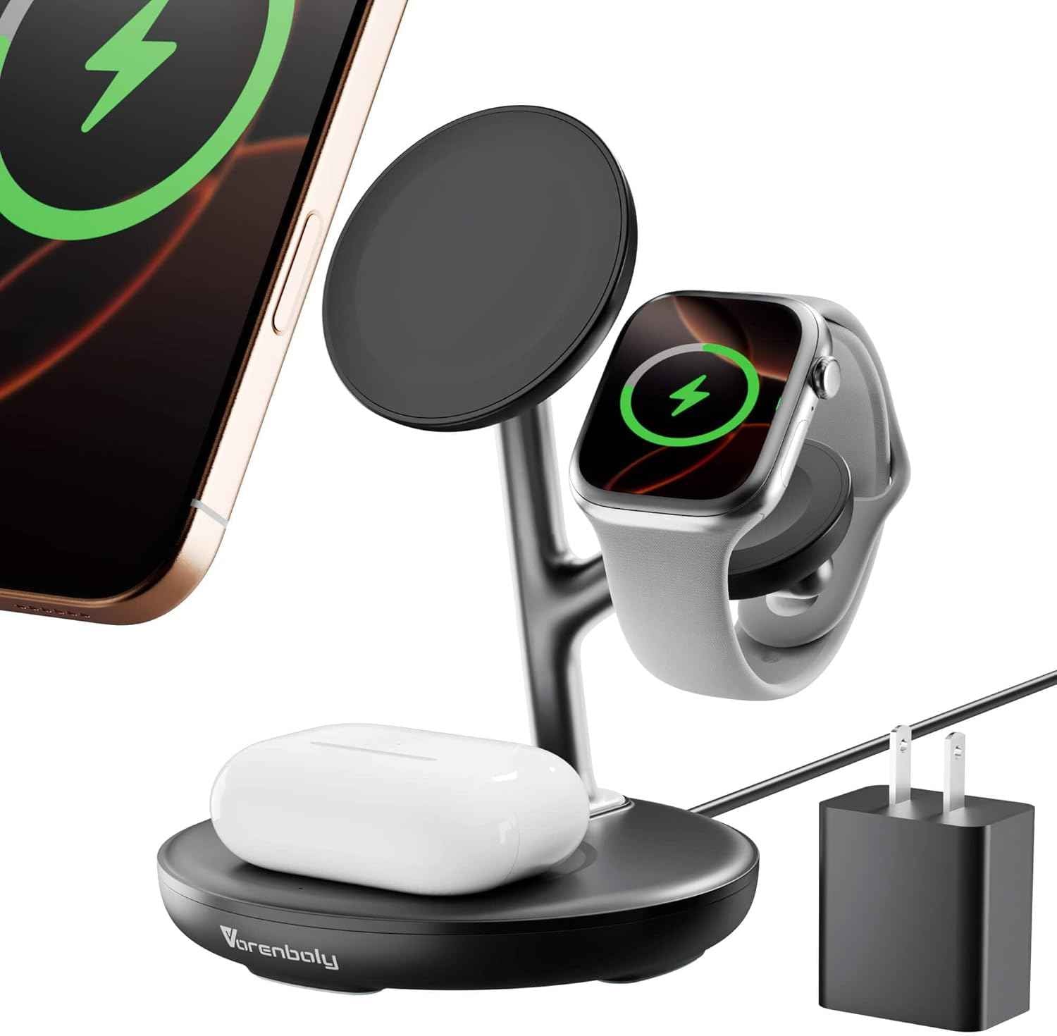 Magnetic Charger for iPhone Charging Station, Mag-Safe Phone Charger for iPhone 17 16 15-12 Series ，for Airpods Apple Watch and Phone Charging Stand