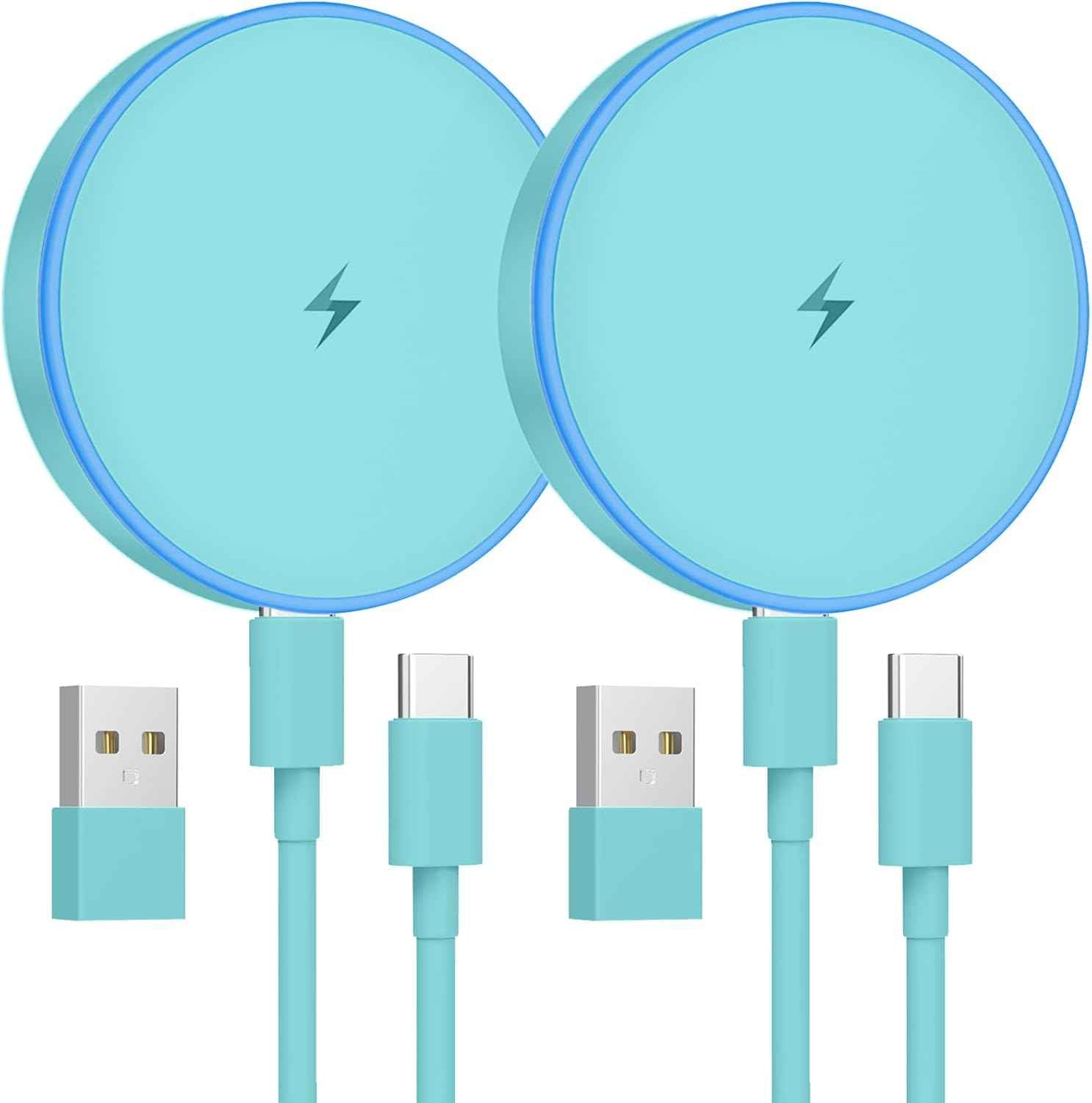 MagSafe Charger 2 Pack 15W Magnetic Wireless Charger Fast Charging Pad Compatible with iPhone 17/16/15/14/13/12 Series & AirPods 4/3/2/Pro Magnetic MagSafe Charging Pad with Dual Ports