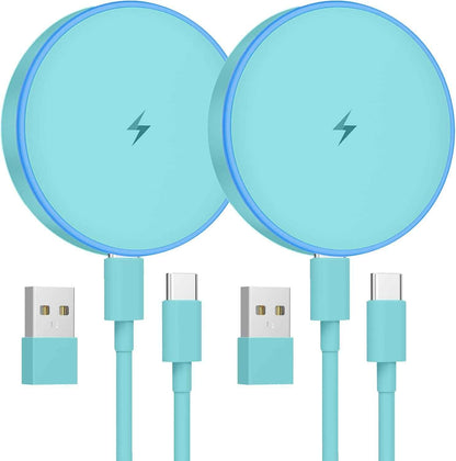 MagSafe Charger 2 Pack 15W Magnetic Wireless Charger Fast Charging Pad Compatible with iPhone 17/16/15/14/13/12 Series & AirPods 4/3/2/Pro Magnetic MagSafe Charging Pad with Dual Ports