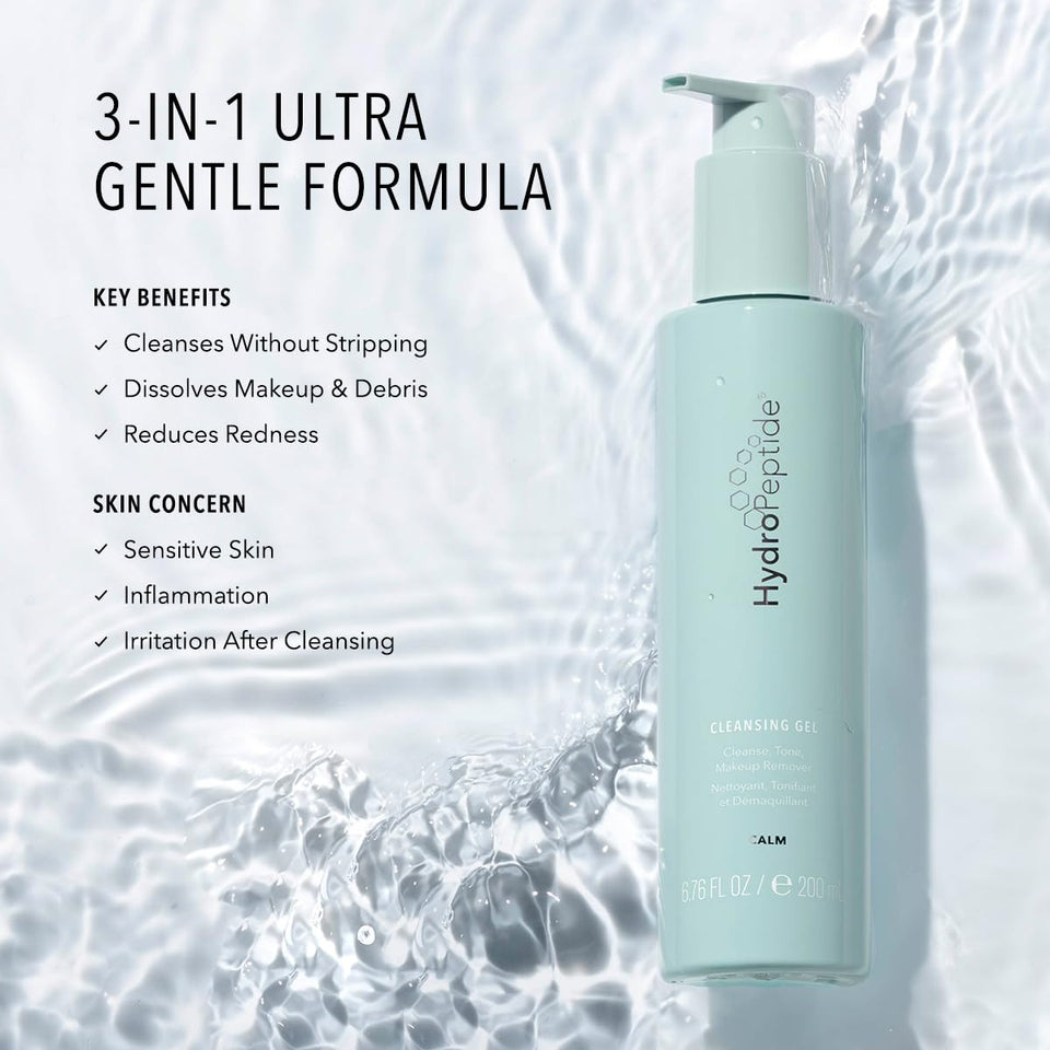 HydroPeptide Cleansing Gel, Toning Face Wash, Effectively Removes Makeup, Dirt, and Excess Oil without Irritation, 6.76 Ounce