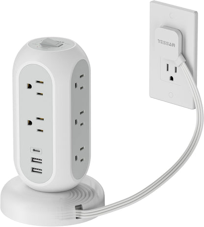 tessan 11 outlet power strip with 3 usb 1 usb c 1625w surge protector 6 feet extension cord