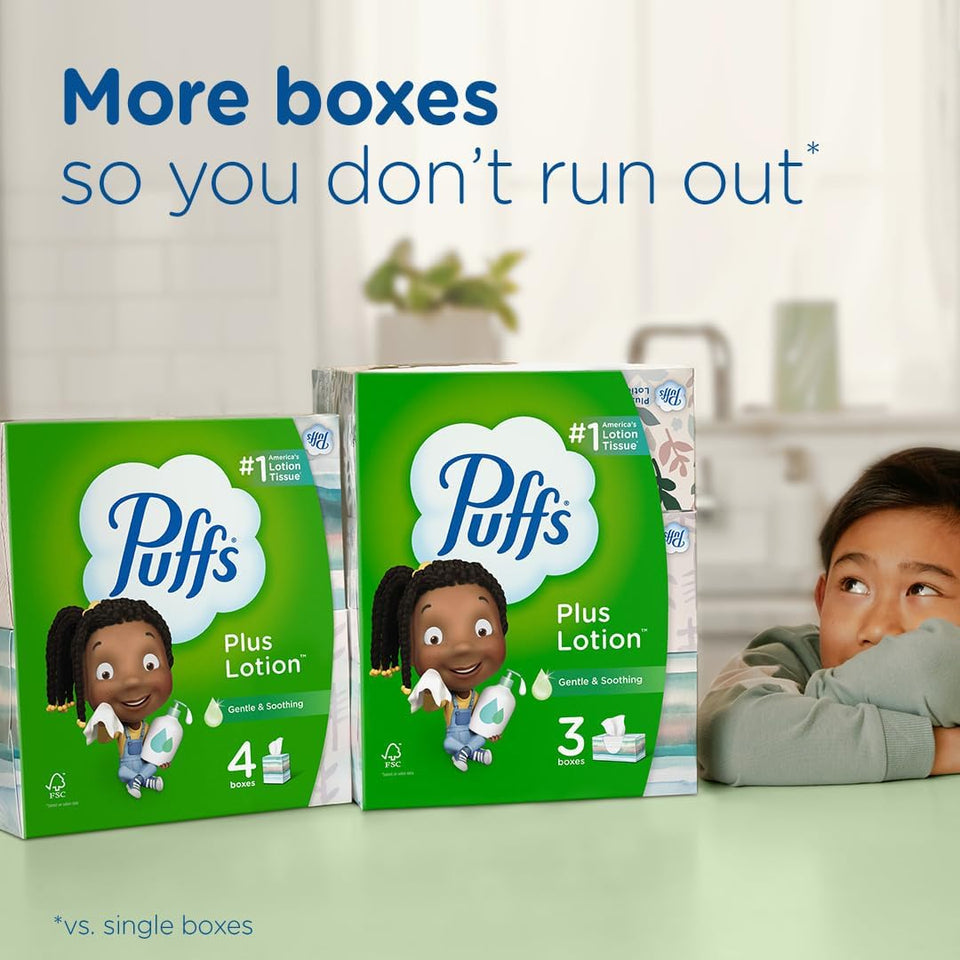 PLffs Plus Lotion Facial Tissues, 8 Family Boxes, 124 Facial Tissues per Box, Allergies and Colds