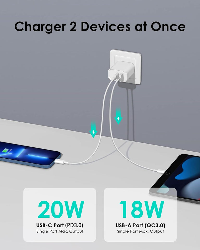 [4 Pack] USB C Charger Block Fast Charging Multiport Adpater [PD 20W USB-C & QC 3.0 USB-A Port] for i Phone 17/16/15/14/13/12/11/X/8, i Pad, Galaxy, Google, Galaxy & More - PureLivingMart