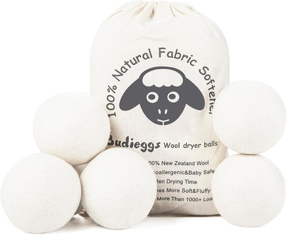 wool dryer balls organic xl 6-pack 100% new zealand wool chemical free softener for 1000+ loads baby safe