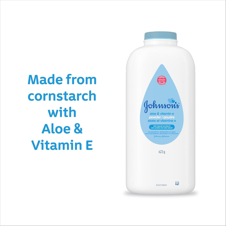 Johnson's Baby Powder with Naturally Derived Cornstarch, Aloe & Vitamin E for Delicate Skin, Hypoallergenic, Free of Parabens, Phthalates & Dyes for Gentle Baby Skin Care, 15 oz