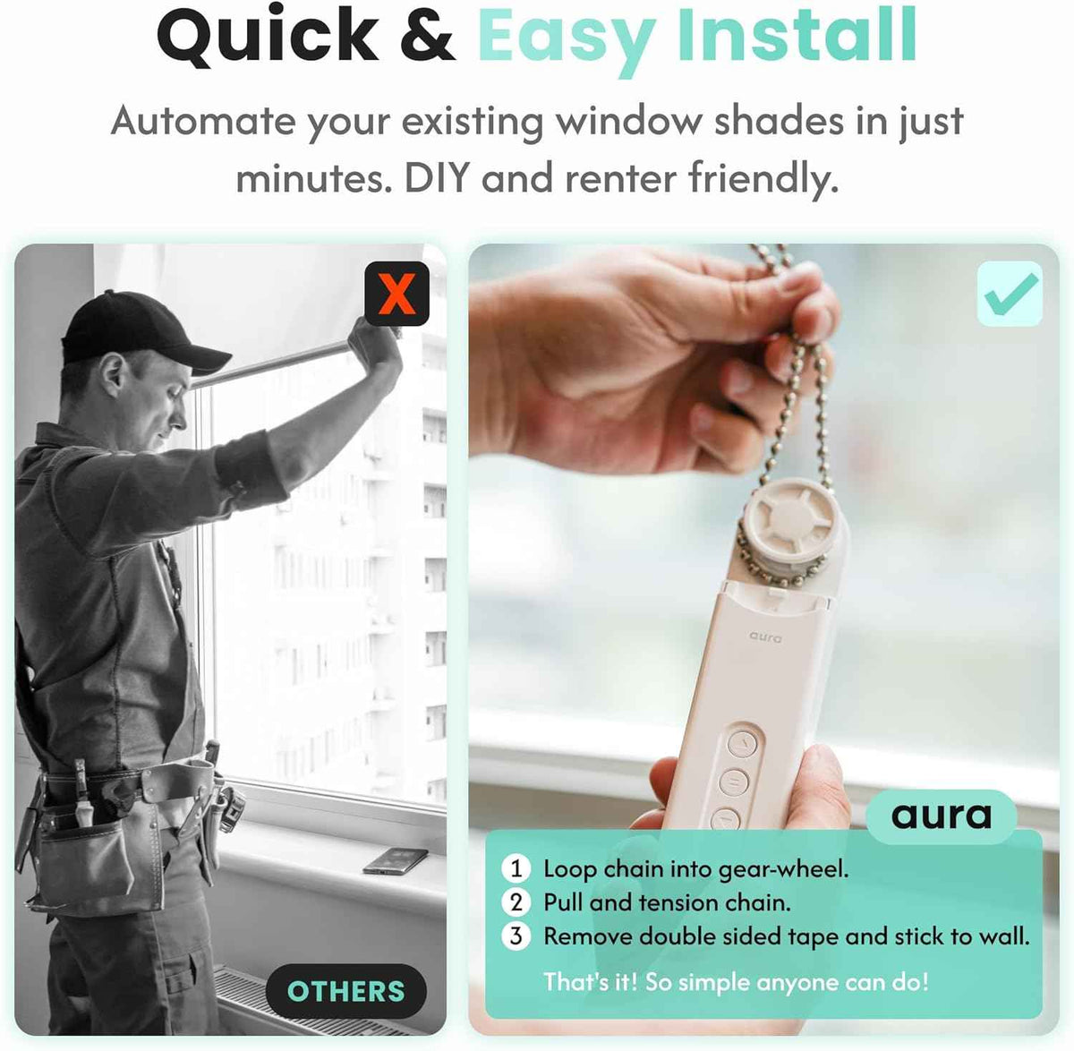 Aura Roller Smart Shade Driver, Remote Control & WiFi Dongle, Compatible up to 4x5ft, Rechargeable Battery, Voice Control