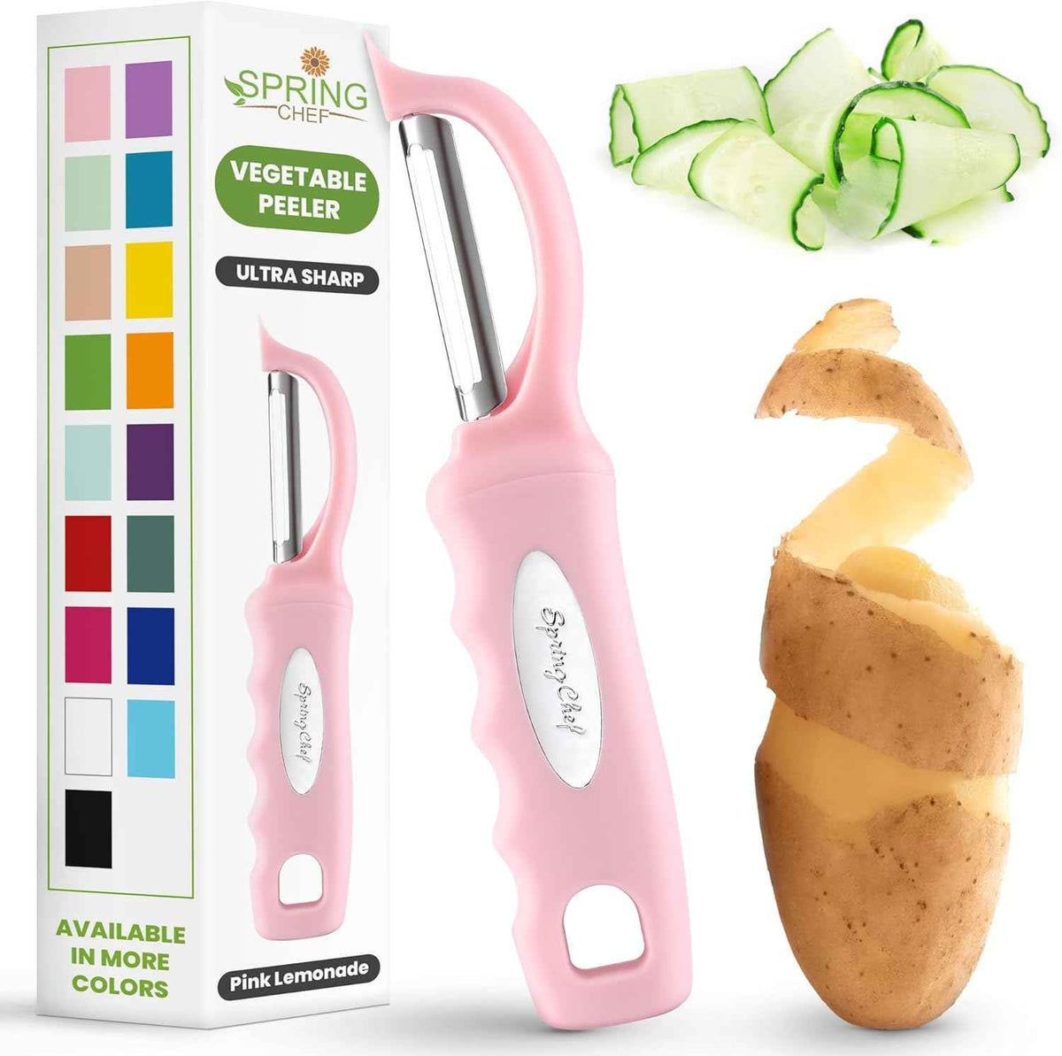 Spring Chef Premium Swivel Vegetable Peeler, Soft Grip Handle and Ultra Sharp Stainless Steel Blades - Perfect Kitchen Peeler For Veggie, Fruit, Potato, Carrot, Apple - Black