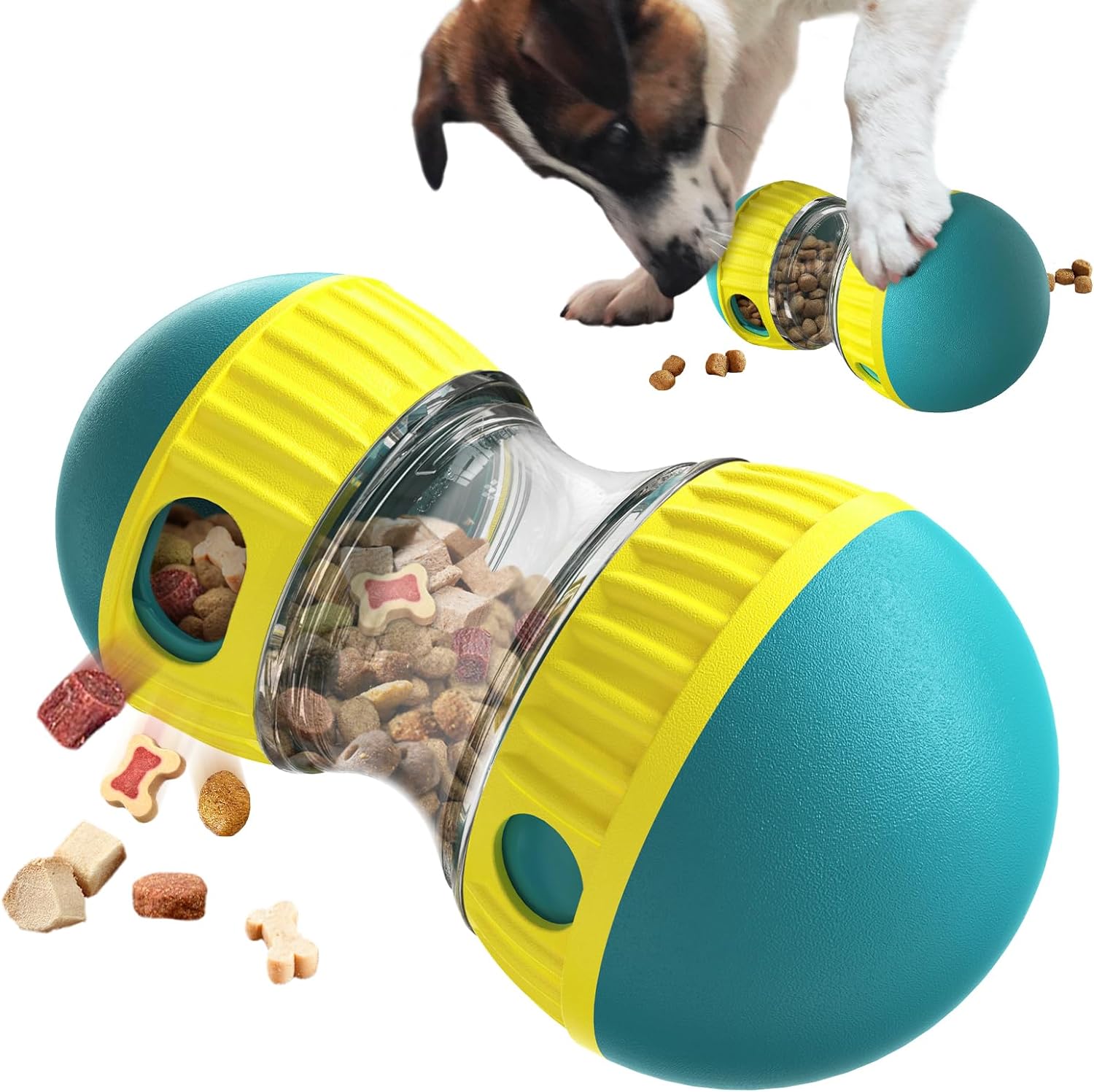 adjustable treat dispensing ball for small medium large dogs to keep them busy, green