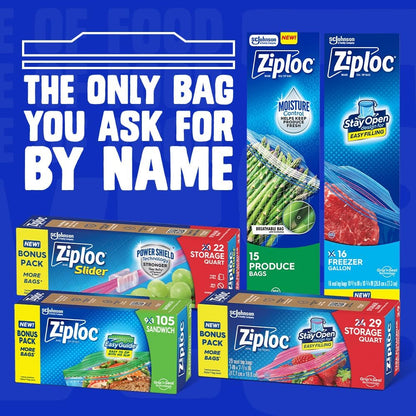 Ziploc Half Gallon Food Storage Freezer Bags, Grip 'n Seal Technology for Easier Grip, Open, and Close, 40 Bags Total