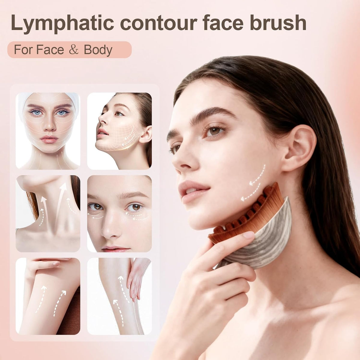 Lymphatic Contour Face Brush, Manual Lymphatic Drainage Massager, Natural Makeup Brushes with Durable Soft Bristles, Hypoallergenic Ergonomic Facial Cleansing Brush for Sculpting