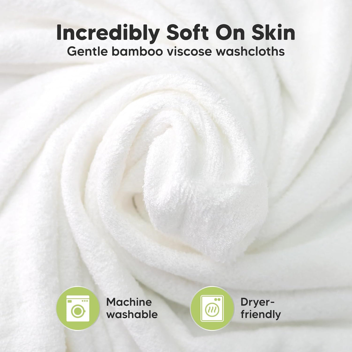 6-Pack Baby Washcloths – Soft Absorbent Viscose from Bamboo Washcloths for Face, Body, Baby Towels for Newborn, Kids, Toddlers, Infant, Gentle on Sensitive Skin, 10x10 Reusable Face Towels (White)