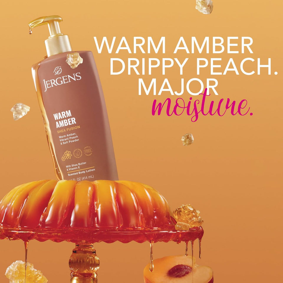 Jergens Shea Fusion Warm Amber Scented Lotion, Moisturizing Body Lotion with Shea Butter and Vitamin E, 14 fl oz