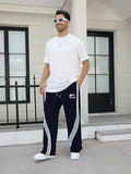 GORGLITTER Men's Baggy Wide Leg Sweatpants Y2K Striped Side Drawstring Waist Barrel Track Pants with Pockets