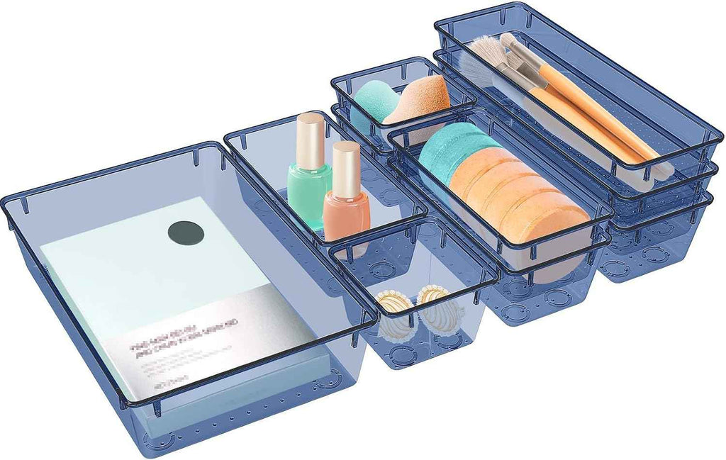 16 PCS Drawer Organizer Set, 5 Varied Size Bathroom and kitchen Drawer cabinet organizer Trays, Clear Storage Bins for Makeup, Jewelry, Utensils and Gadgets