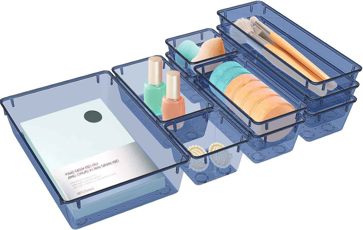 16 PCS Drawer Organizer Set, 5 Varied Size Bathroom and kitchen Drawer cabinet organizer Trays, Clear Storage Bins for Makeup, Jewelry, Utensils and Gadgets