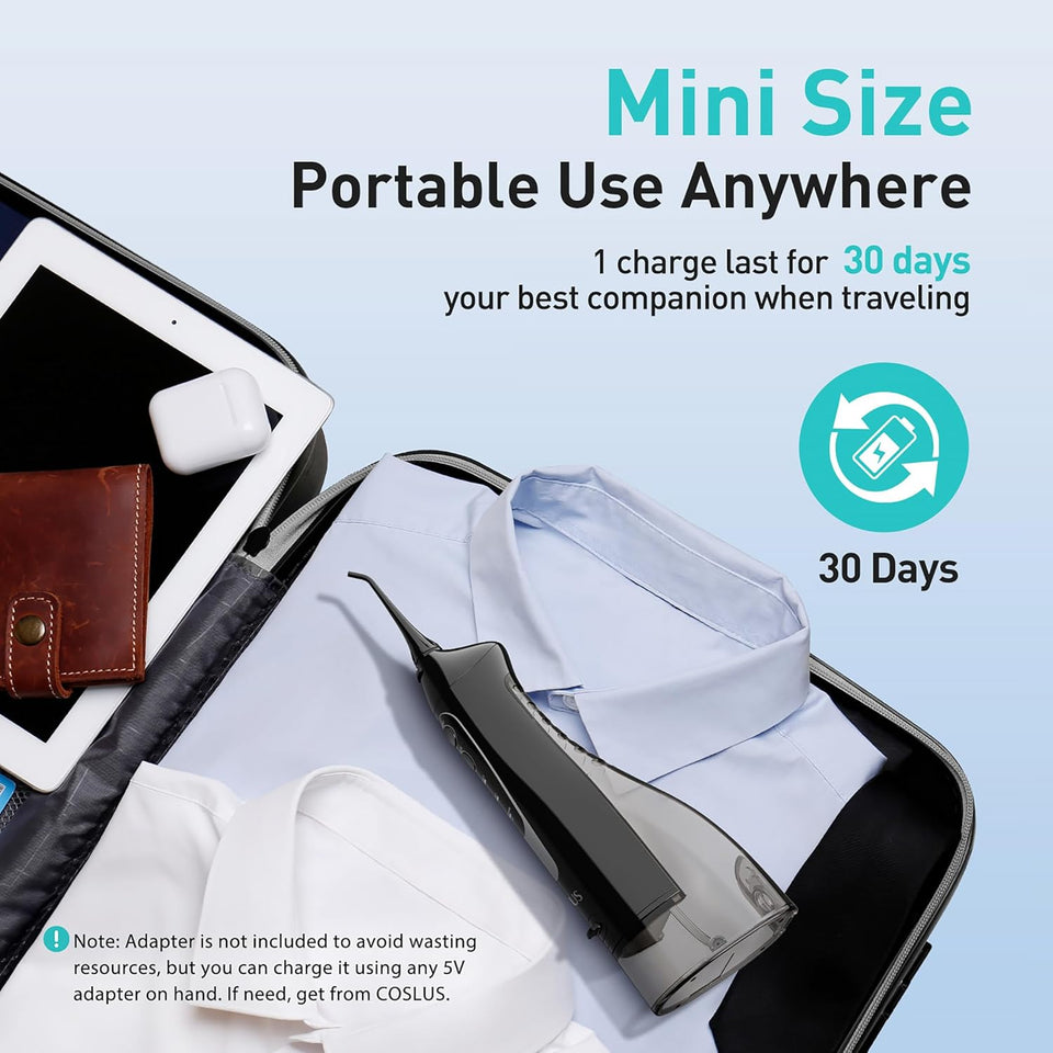 COSLUS Water Dental Flosser Teeth Pick C20: Portable Cordless Oral Irrigator 300ML Rechargeable Travel Irrigation Cleaner IPX7 Waterproof Electric Flossing Machine for Teeth Cleaning