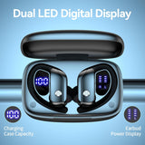bmani Ear Buds Wireless Earbuds Bluetooth Headphones with 80H Playtime LED Display Case, Over-Ear Hook with Mic, Stereo Sound, Easy Button Controls, Sports Earphones for Running Workout Gym Black