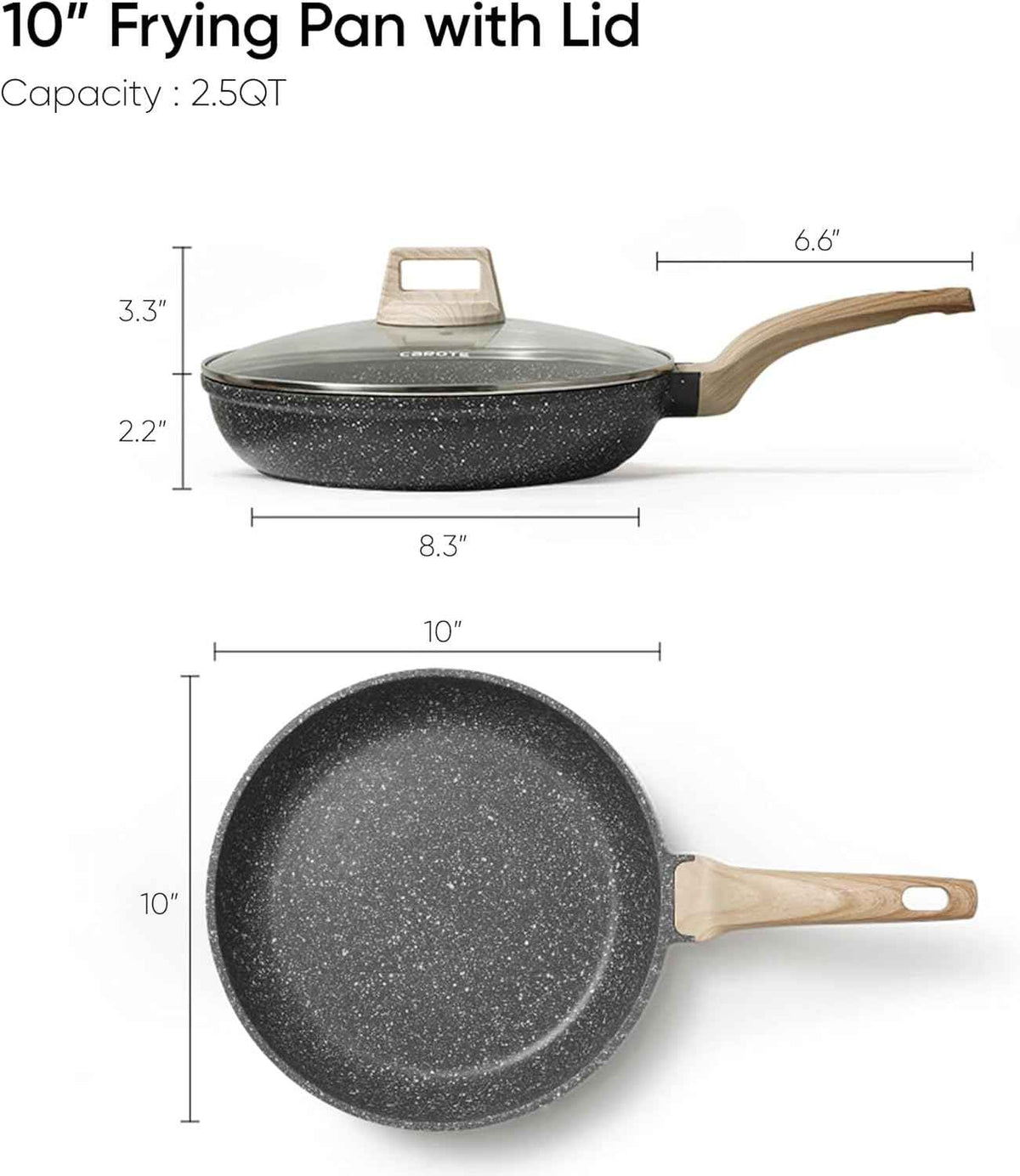 CAROTE Non Stick Frying Pan Skillet, Nonstick Granite Fry Pan with Glass Lid, Egg Pan Omelet Pans, Stone Cookware Chef's Pan, PFOA Free (Classic Granite, 10-Inch)