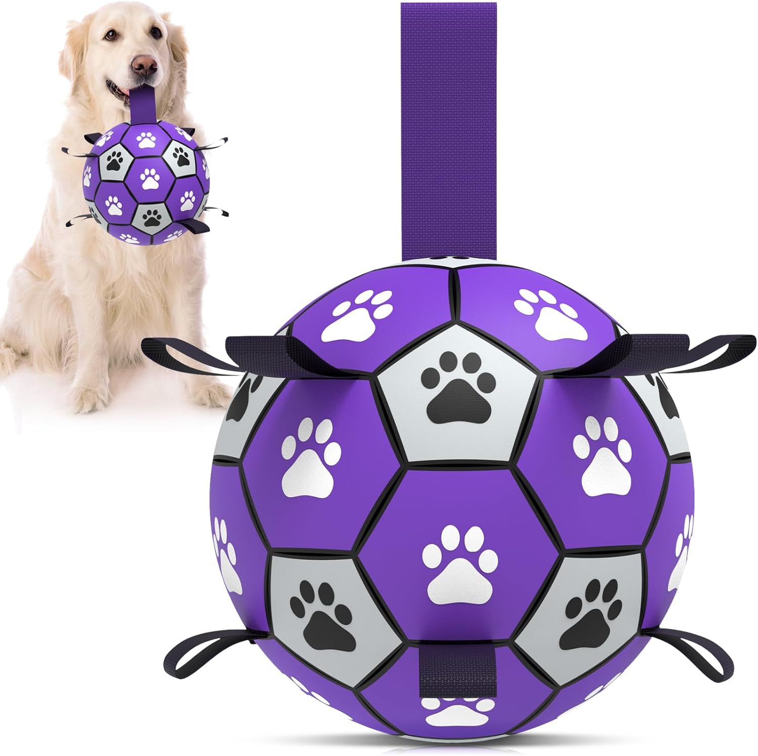 Qdan dog toys 6 inch world cup dog soccer ball with straps for small medium pet outdoor play