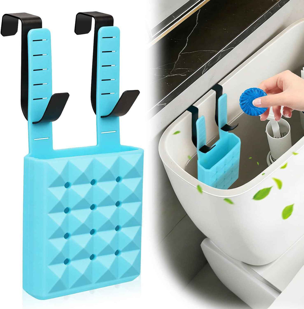 Adjustable Toilet Tank Cleaning Tablet Holder-Hanging Silicone Basket Carrier with Rustproof Hooks for Bowl Cleaner & Bleach Tablet Caddy, Accessory Fit Up to 7" Water Level