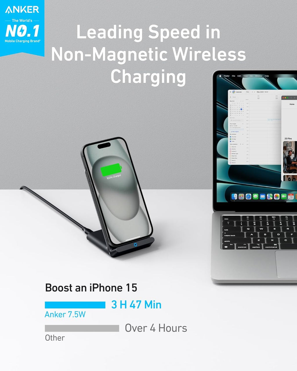 Anker 313 Wireless Charger (Stand), Qi-Certified for iPhone 17/17/17 Pro/17 Pro Max/15/14/13, 10W Fast-Charging Galaxy S23 S22 S21(No AC Adapter) - Rayz Mart