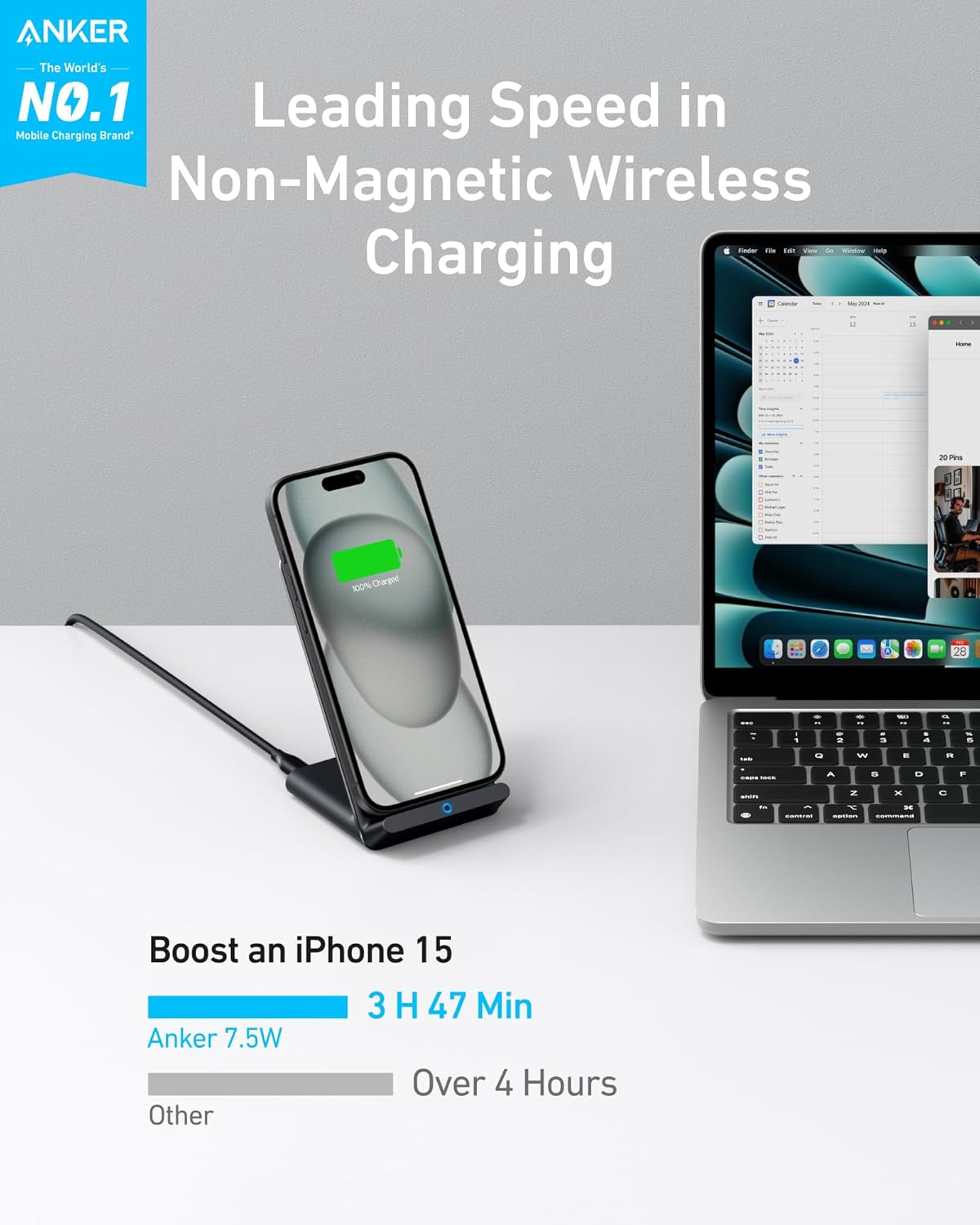anker 313 wireless charger stand qi-certified fast charging for iphone and galaxy