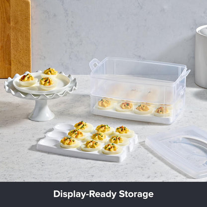 Snapware (2-Layer, 24 Eggs) Plastic Detachable Deviled Egg Carrier Storage Container With Lid and Handle, Freezer Dishwasher Microwave Safe