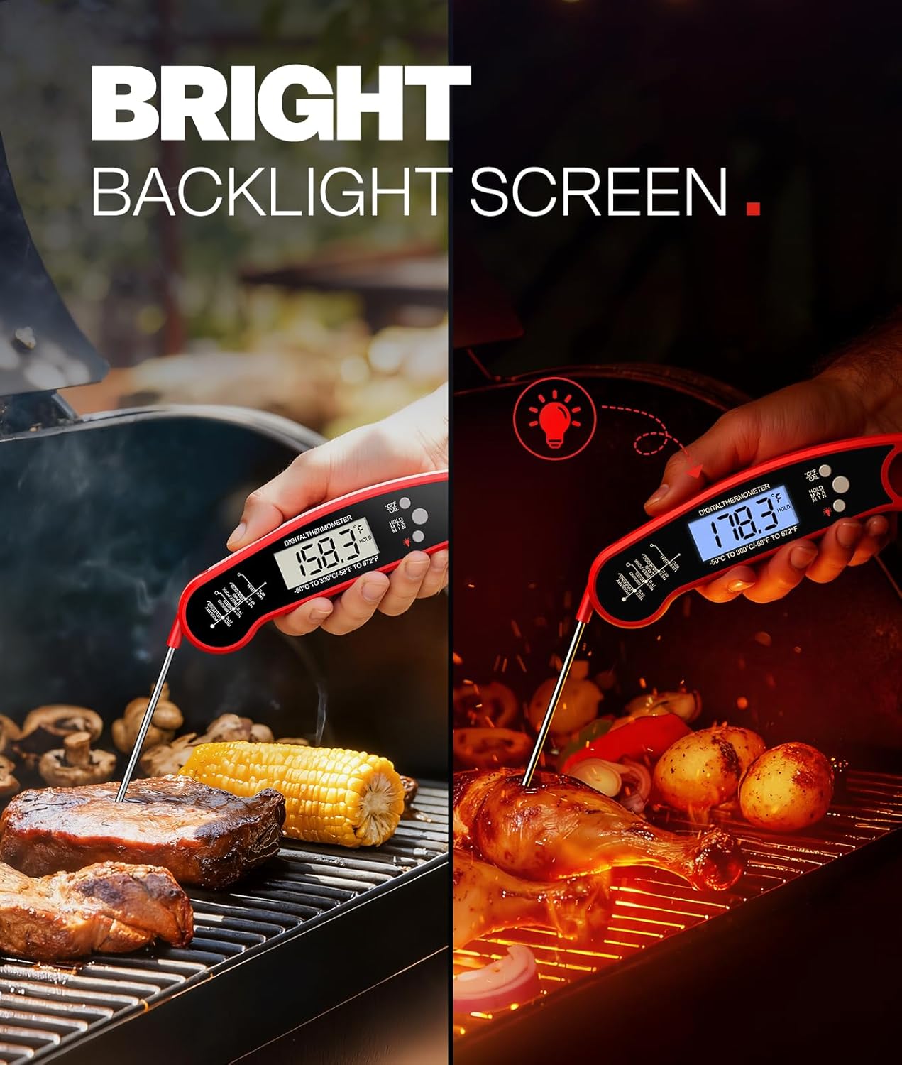 Meat Thermometer Digital - Instant Read Food Thermometer for Cooking Grilling, Candy, Air Fryer, Griddle Probe Kitchen Gadgets Essentials BBQ Accessories, Gifts for Men, Mom, Dad, Red