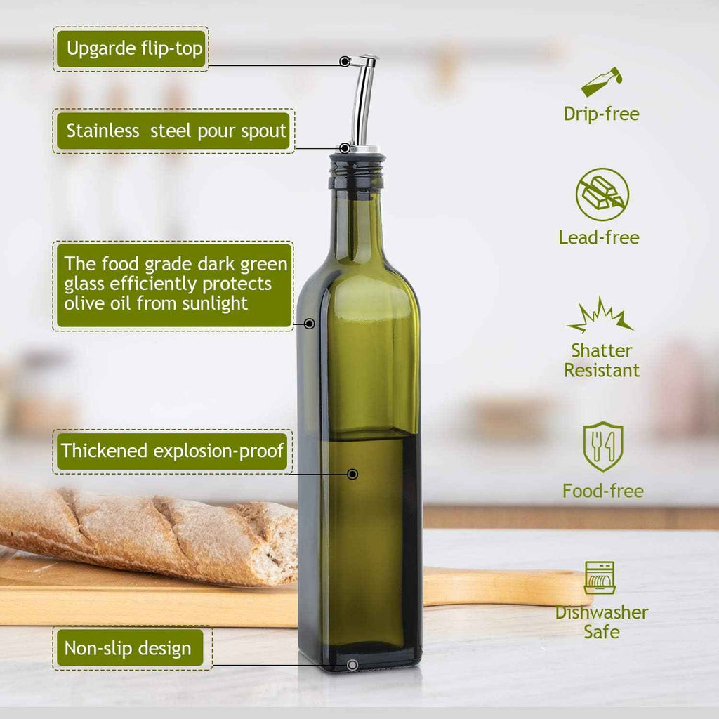 Aozita 17oz glass olive oil bottle dispenser with pourers and funnel for kitchen use