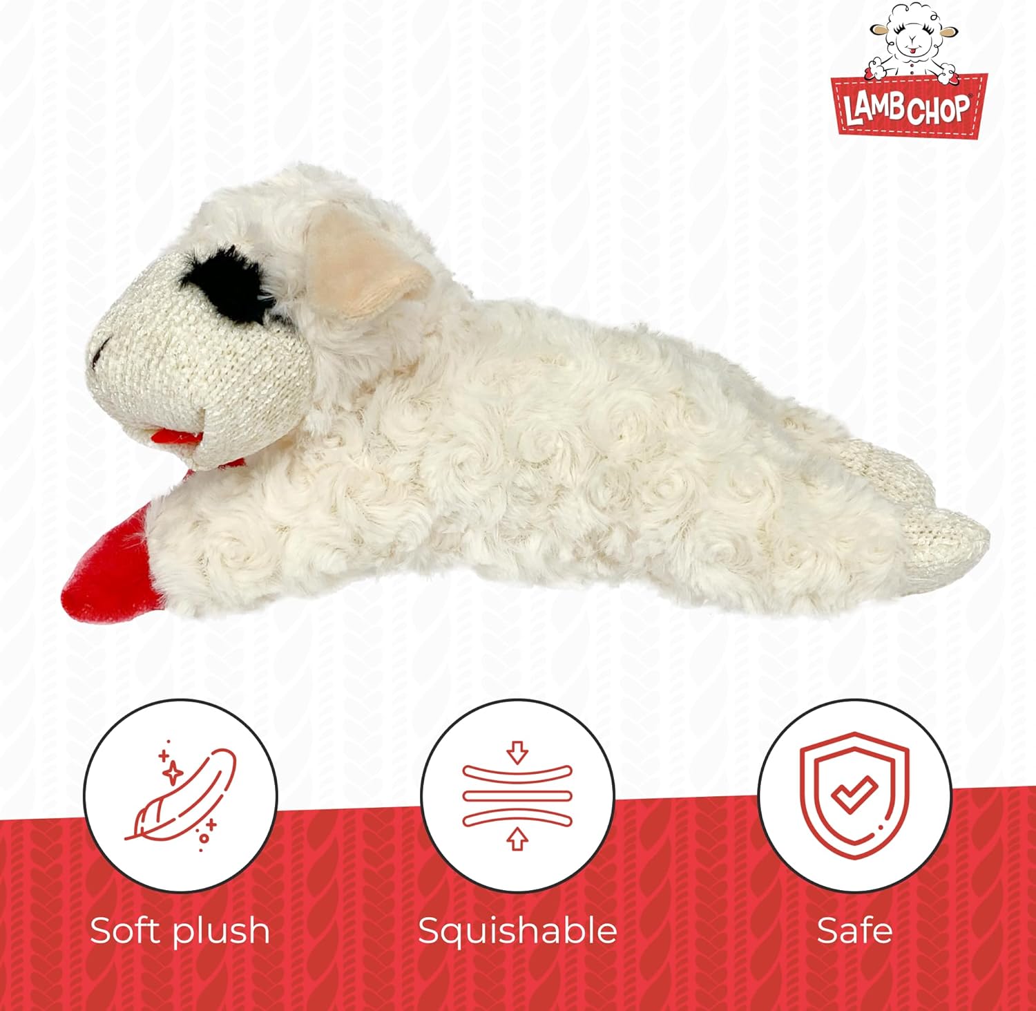 Multipet Lamb Chop Dog Plush Toy - Squeaky Toy for Small & Medium Dogs - Extra Soft Plush - Stuffed Animal for Cuddling & Playing (10", Cream, 5 Squeakers)
